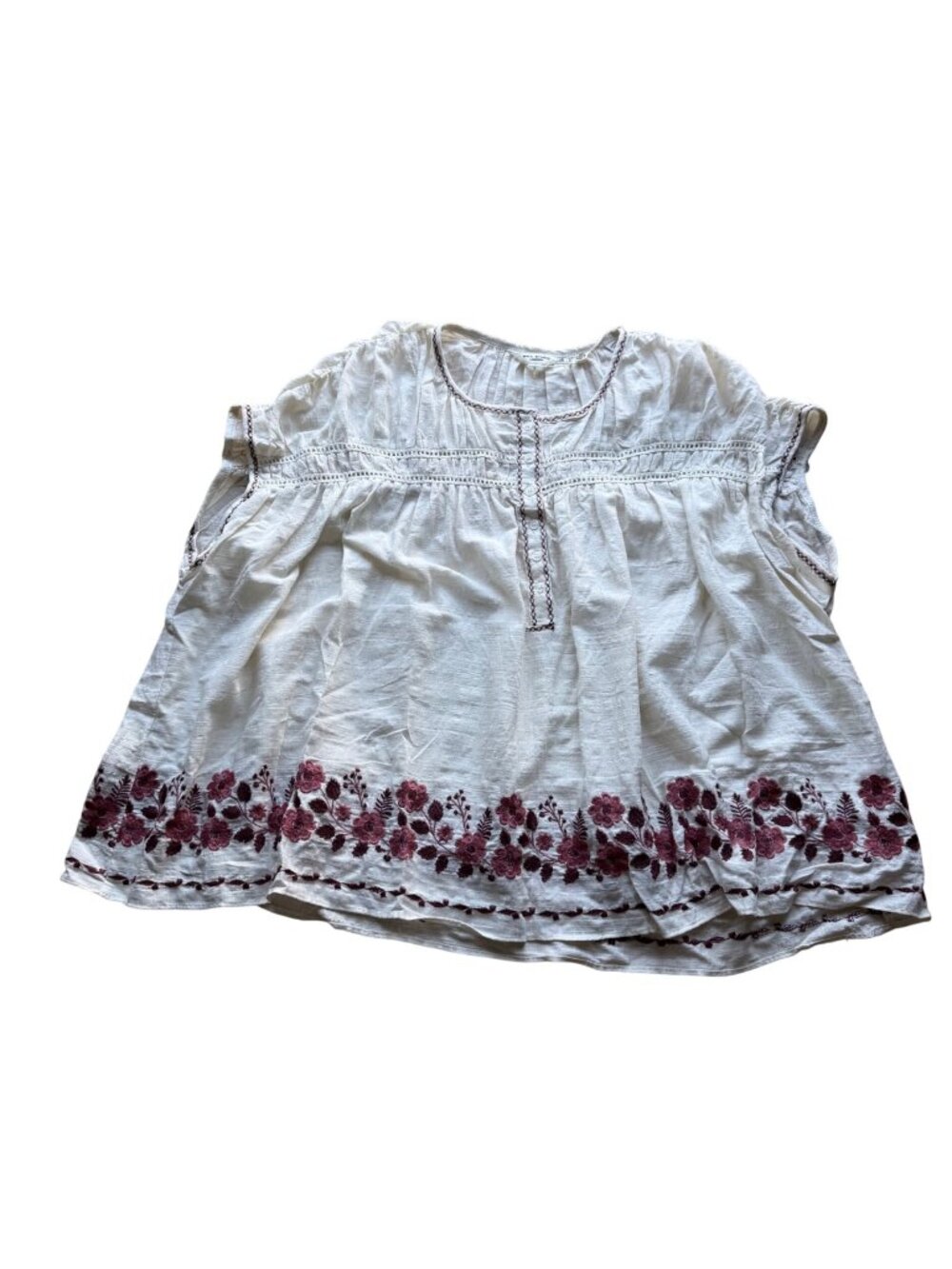 Max Studio London Womens White Embroidered Floral Tunic Blouse Size L NWT